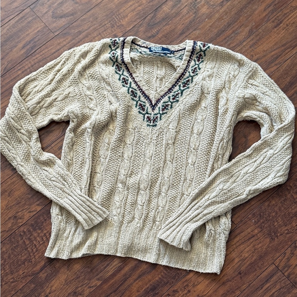 Vintage POLO by Ralph Lauren HAND KNIT V-neck 100% SILK Sweater | L